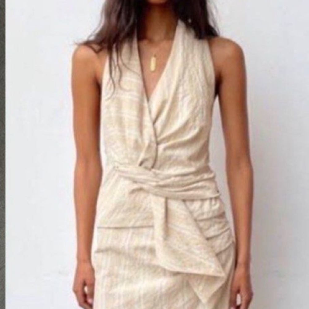 Zara Cream Sleeveless Wrap Blouse
